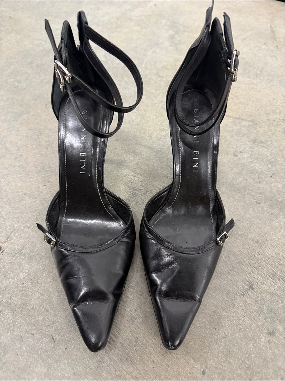 Gianni Bini vintage Black Pointed Toe Double Ankle Strap Heels